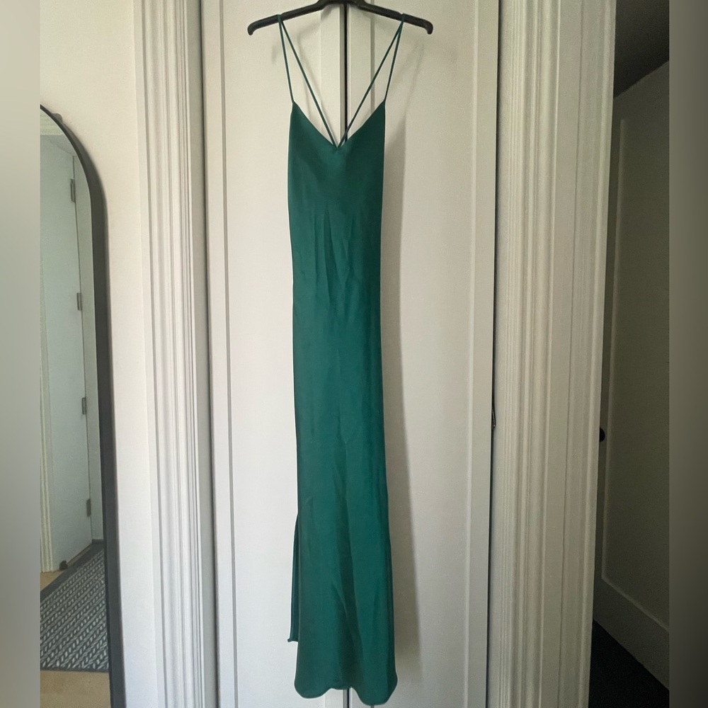 TOPSHOP emerald silk slip dress